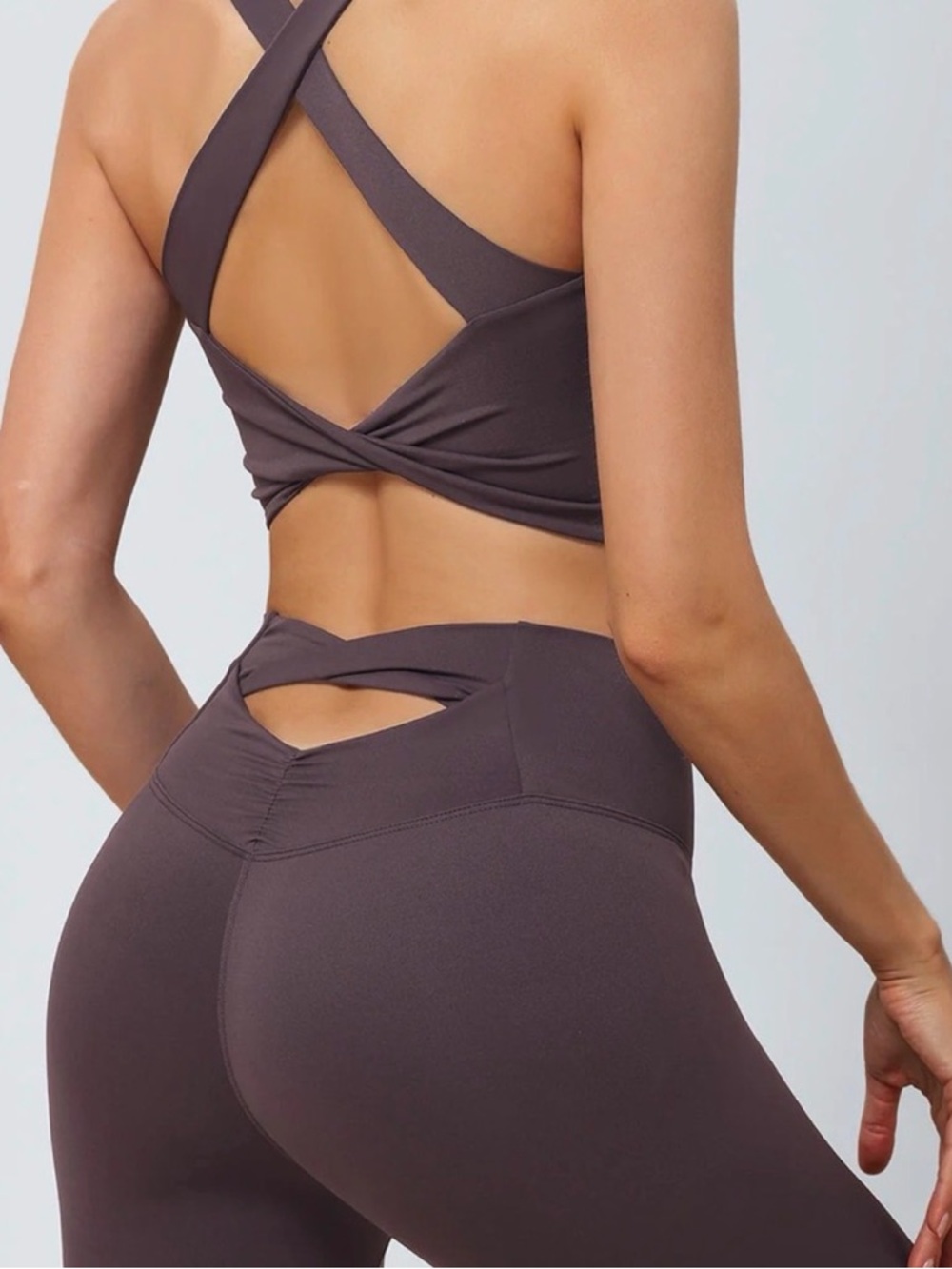 Women's High-Waist Leggings Set - Mauve Brown